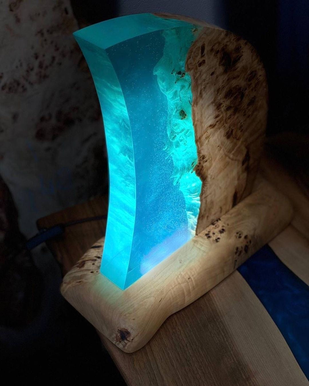 epoxy resin wood lamp with Led lights