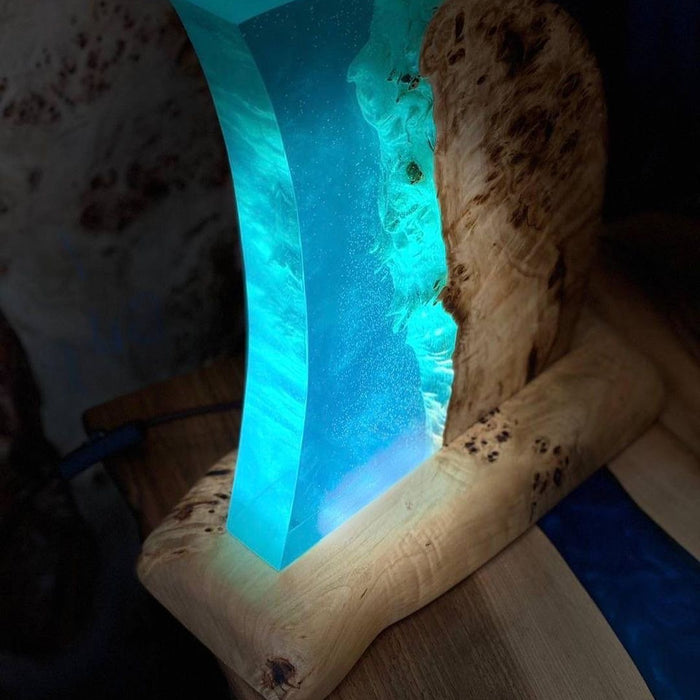 epoxy resin wood lamp with Led lights