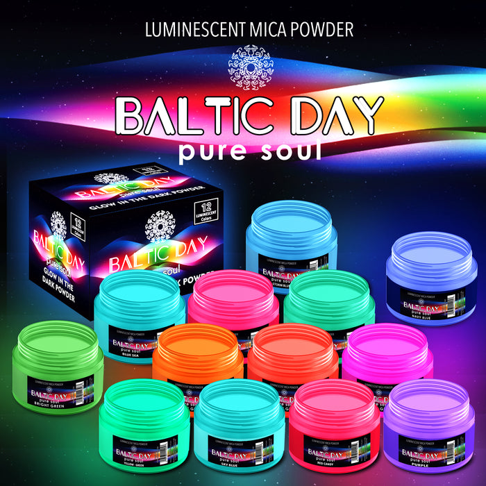 Glow in the Dark Pigment Powder - 12 Luminous Colors x 20 Gram Jars